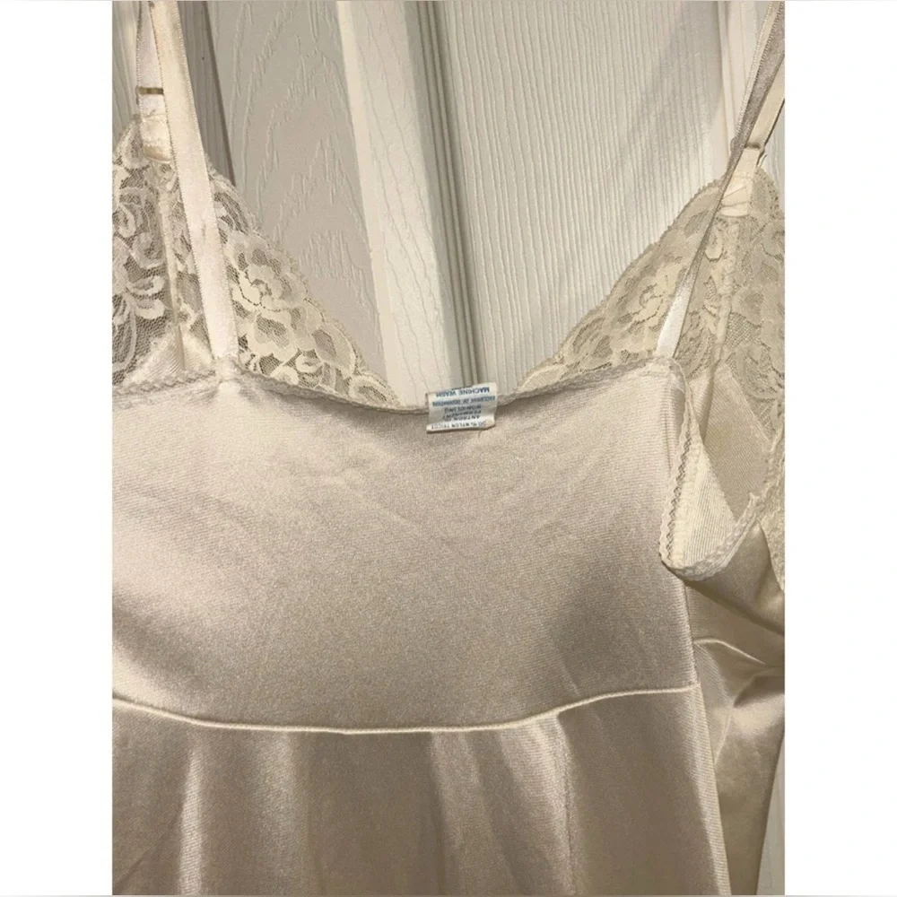 Vanity Fair VTG Women's Midi Ivory Slip Dress w Lace Trim Pink Flower Size 32/S - Picture 8 of 9